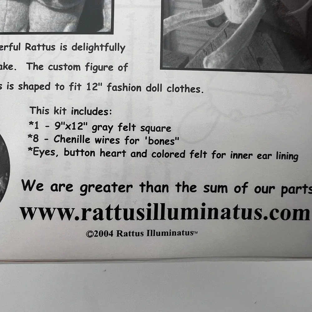 Rattus‎ Illuminatus Fashion Rat Kit 2004 Sealed DIY Felt Doll Kit Creepy Cute
